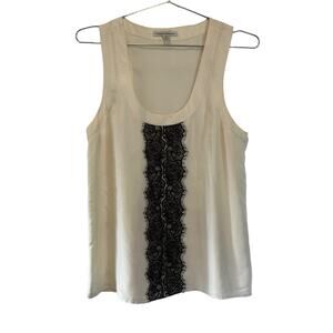 BANANA REPUBLIC CREAM WITH BLACK LACE SILK TANK S